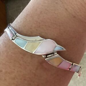 Sterling SILVER 925 MOTHER OF PEARL INLAID BRACELET SIZE 6.5 in​​